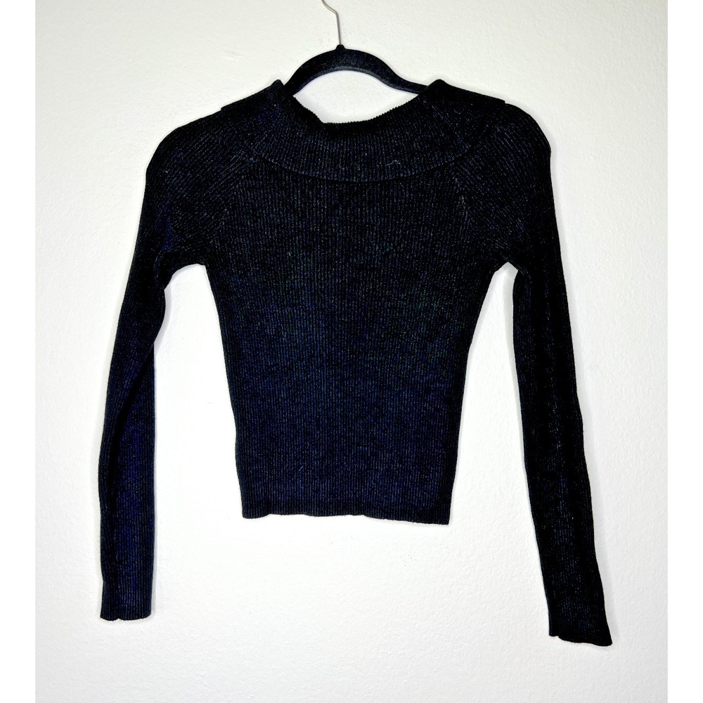 Brandy Melville Sweater Black Ribbed OS Cropped California‎ Hipster